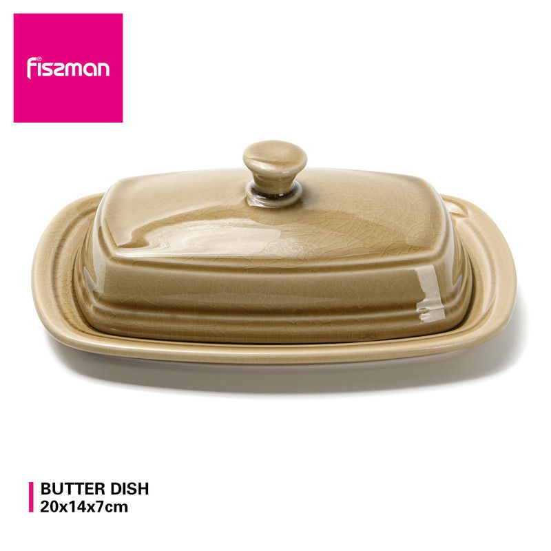 Fissman - Ceramic Butter Dish Crackle - 20.5x7x14cm - Beige