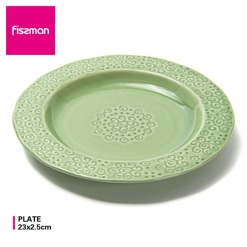 Fissman - Ceramic Plate Crackle - 23x2.5x23cm - Green