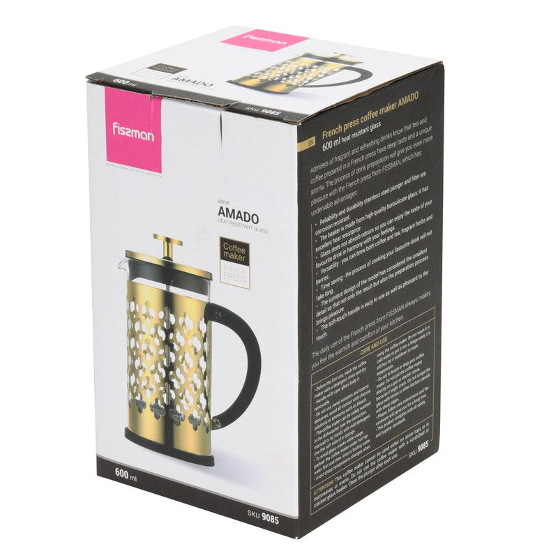 Fissman - Borosilicate Glass French Press Coffee Maker Amado Gold/Black