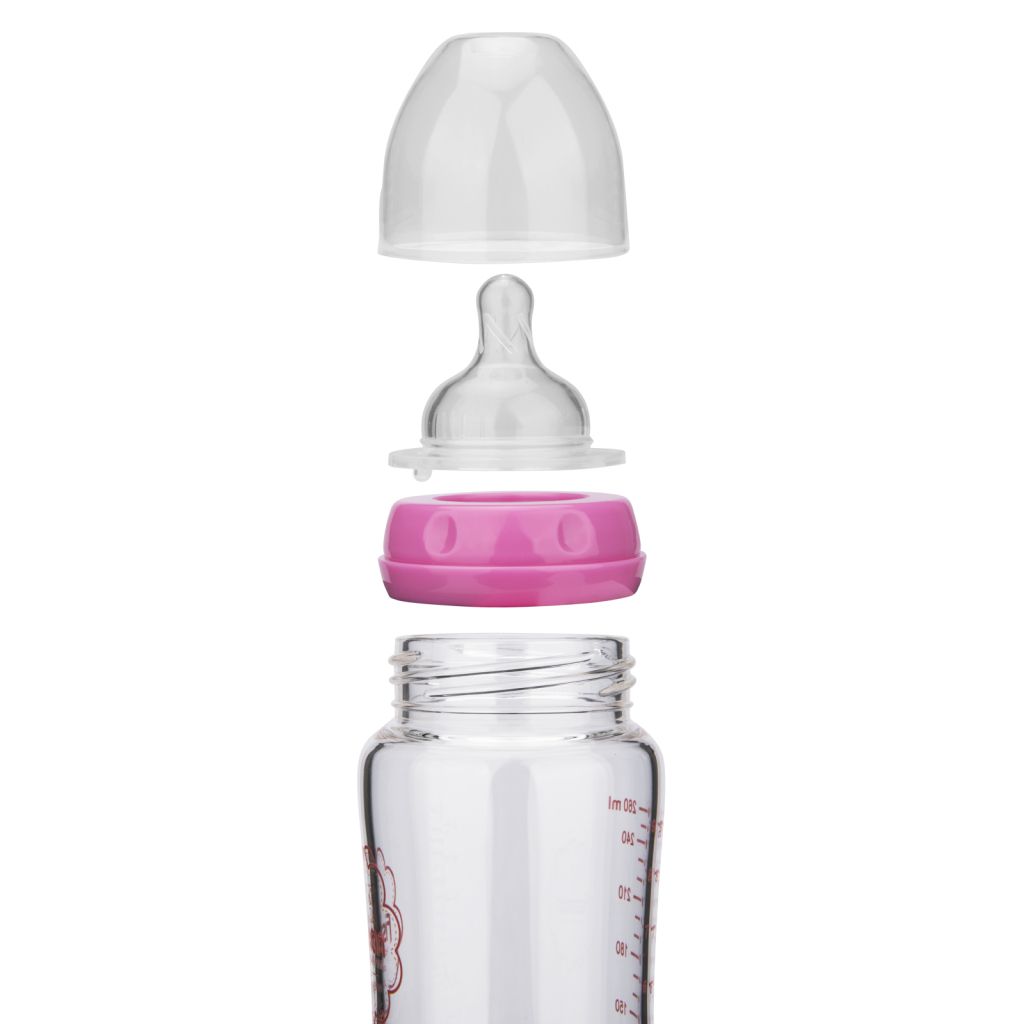 Fissman - Borosilicate Glass Feeding Bottle w/ Wide Neck - 260ml - Pink