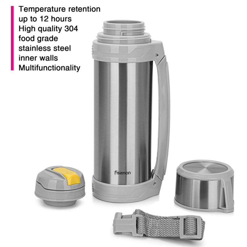 Fissman - Double Wall Vacuum Stainless Steel Bottle - 1000ml - Grey