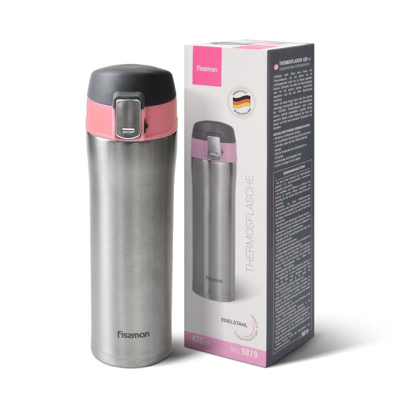 Fissman - Double Wall Vacuum Travel Mug Stainless Steel - Grey/Pink