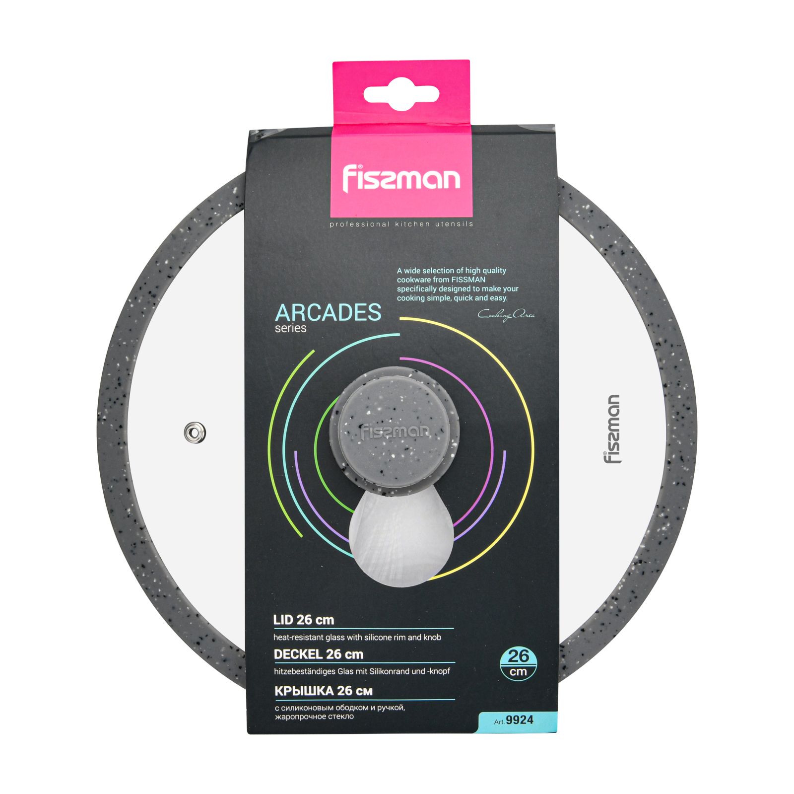 Fissman - Lid Arcades w/ Marbling Silicone Rim - 26cm - Glass - Grey