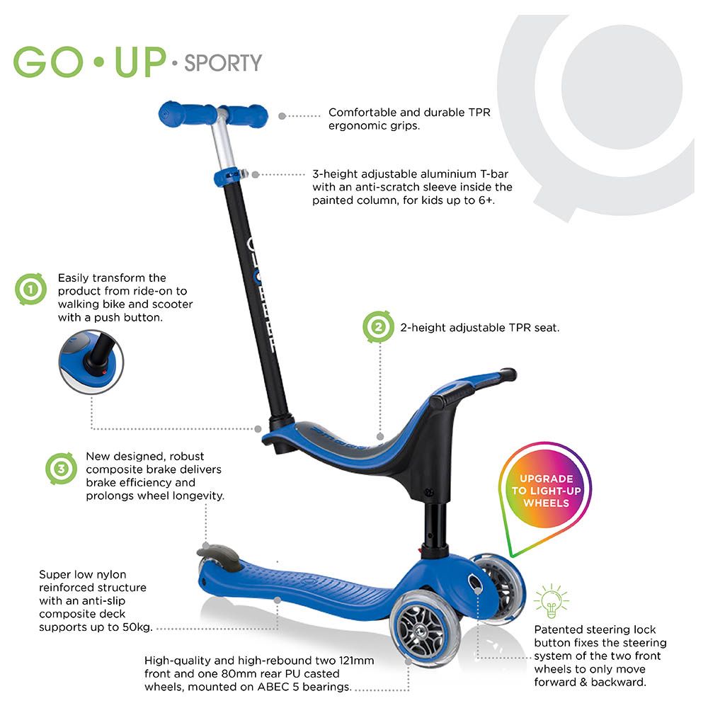 Globber - Go Up Sporty Lights Scooter - Pastel Blue