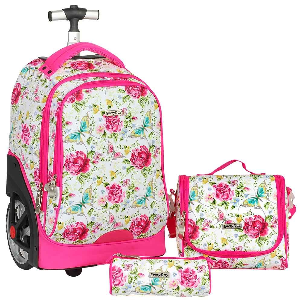 Generic - Everyday Trolley Bag With Big Wheel 3pc-Set - Pink