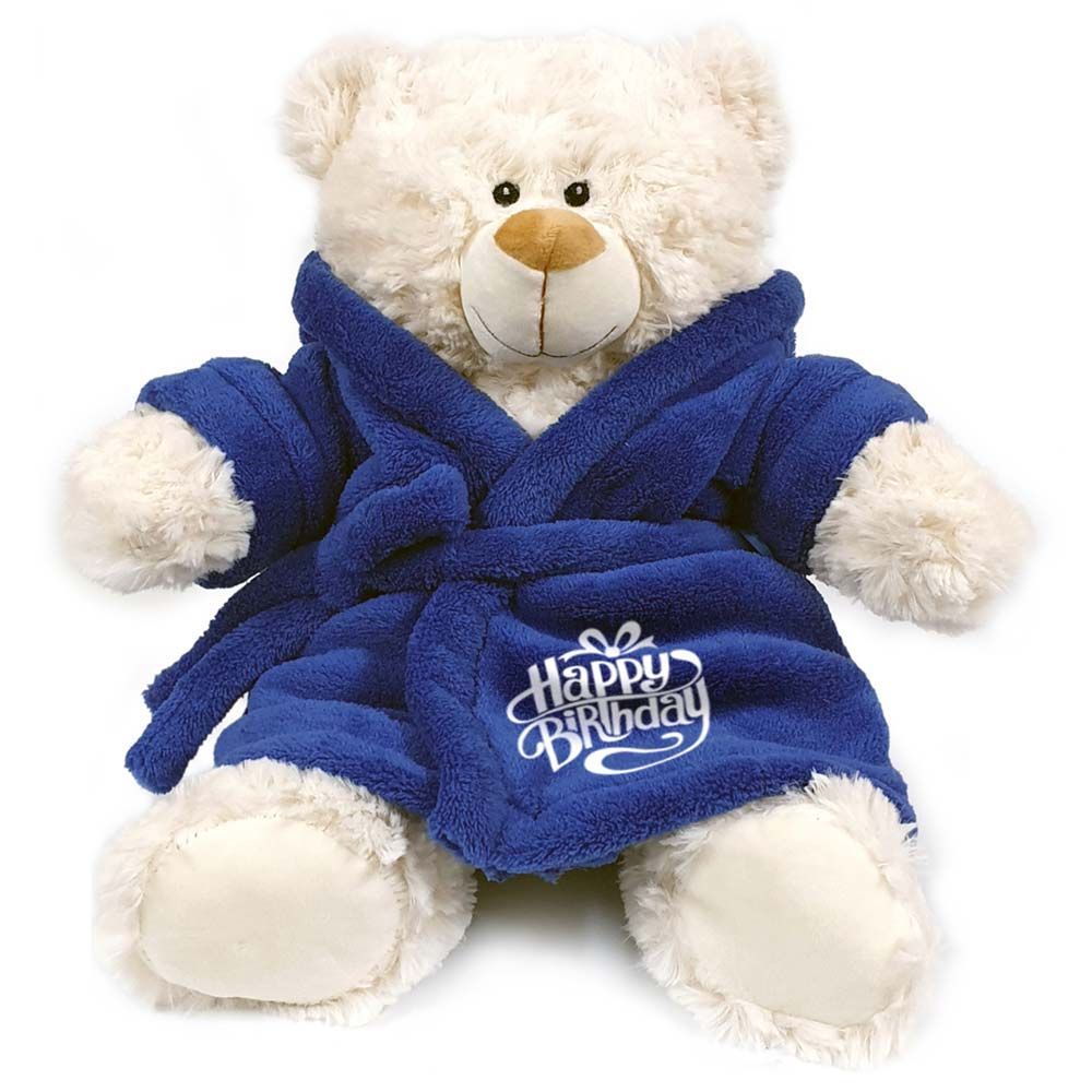 Fay Lawson - Teddy w/ Blue Bathrobe w/ Happy Birthday - Blue