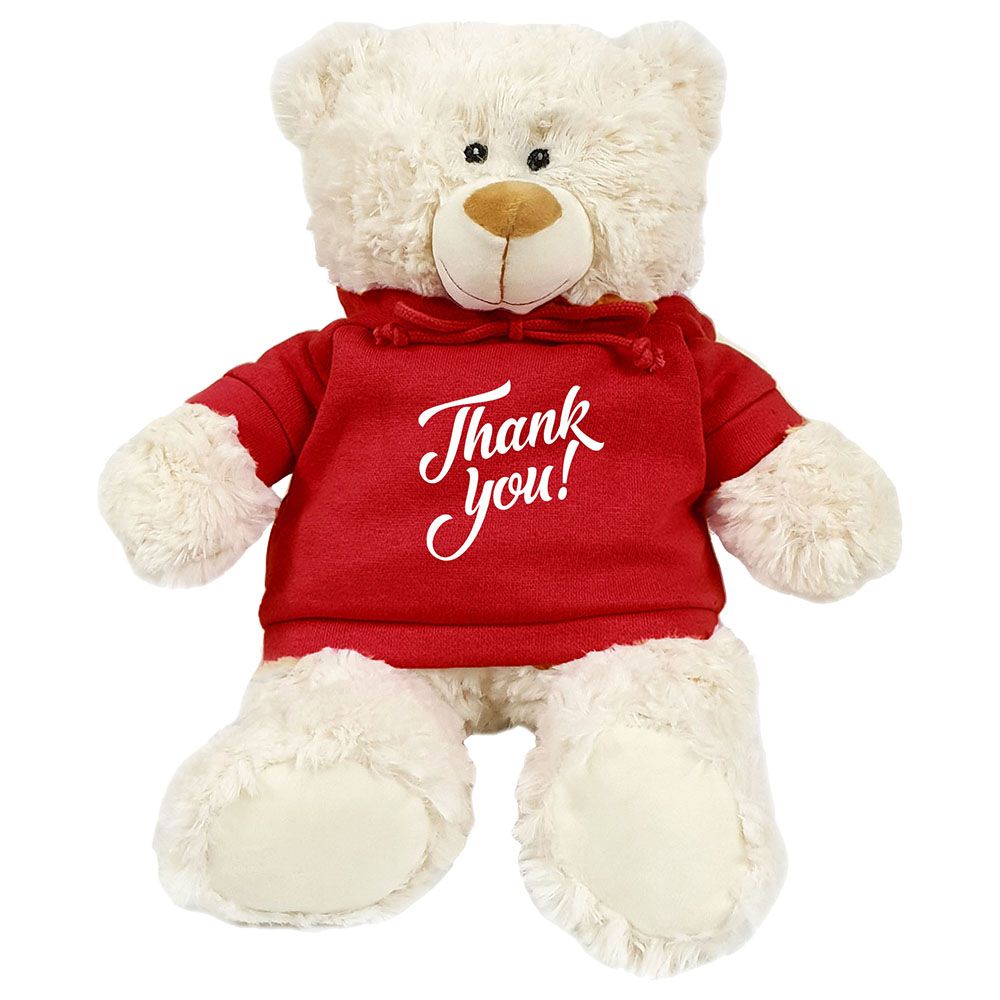 Fay Lawson - Cream Bear With Thank You Trendy Red Hoodie