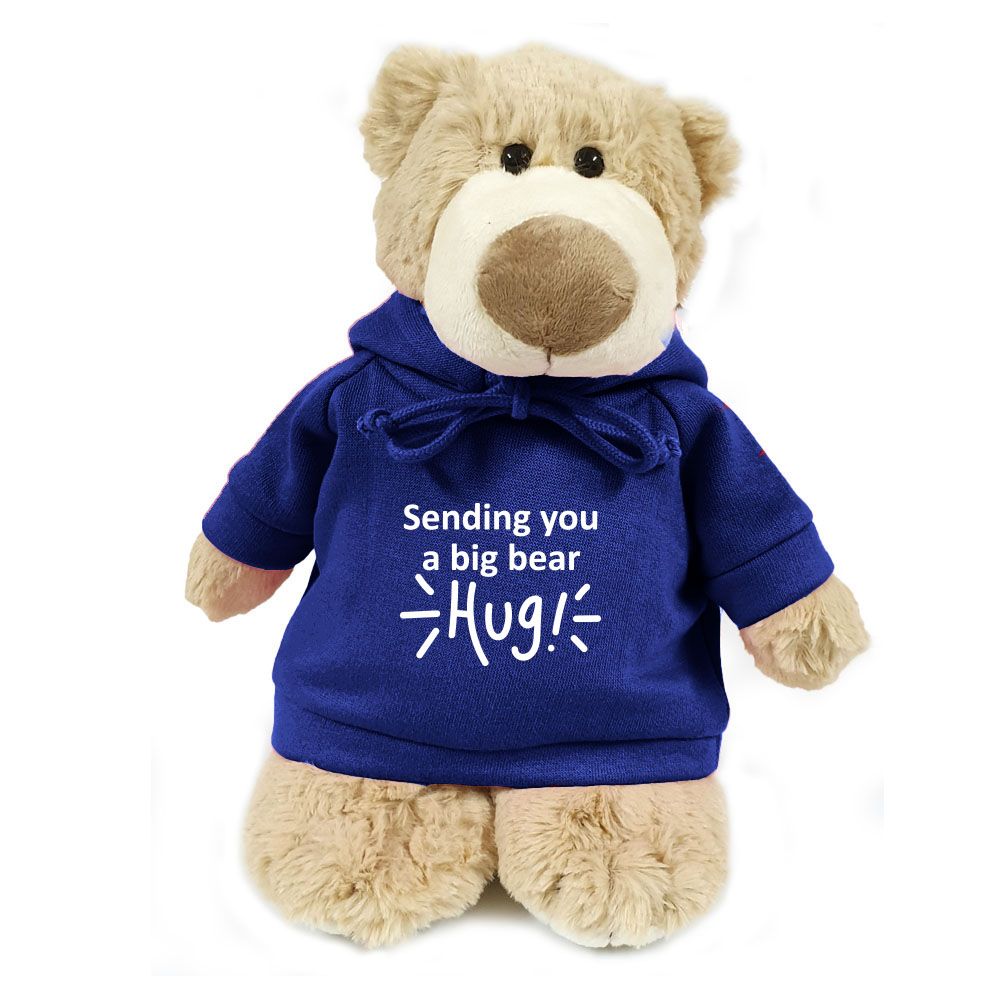 Fay Lawson - Mascot Bear with Print on Blue Hoodie 28cm - Brown