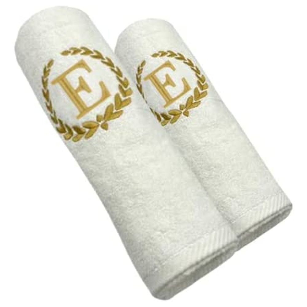 BYFT - Letter E Embroidered For You 2pc Towel Set - White