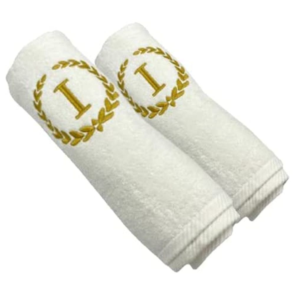 BYFT - Letter I Embroidered For You 2pc Towel Set - White