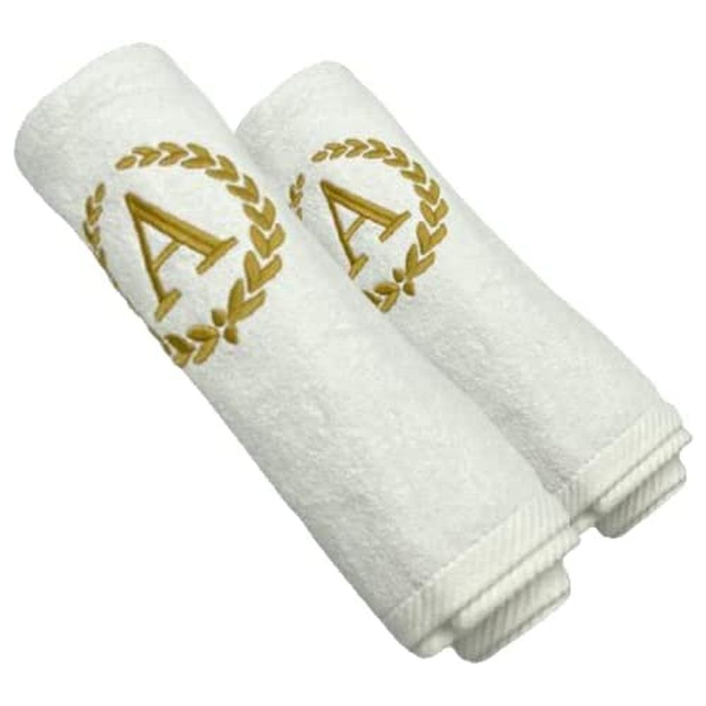 BYFT - Letter A Embroidered For You 2pc Towel Set - White