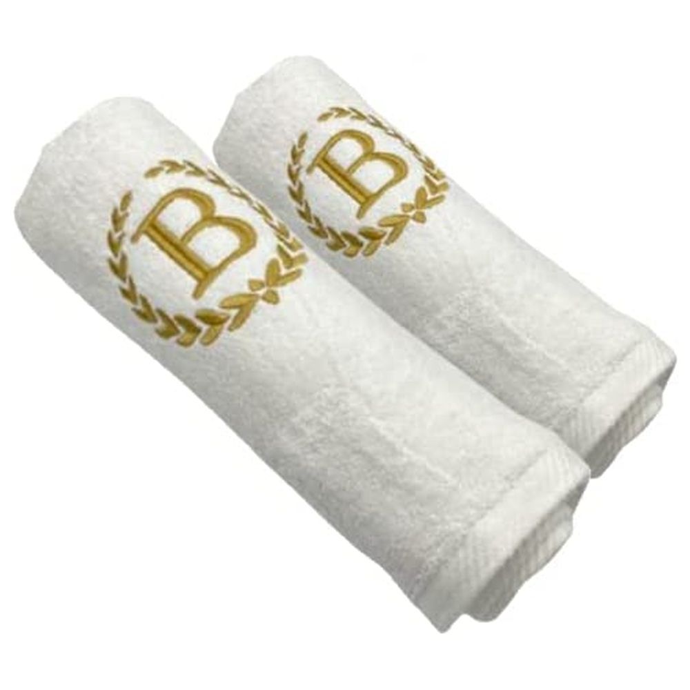 BYFT - Letter B Embroidered For You 2pc Towel Set - White