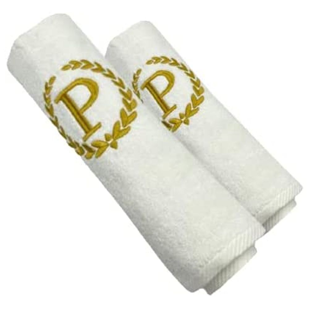 BYFT - Letter P Embroidered For You 2pc Towel Set - White