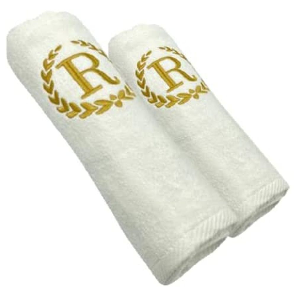 BYFT - Letter R Embroidered For You 2pc Towel Set - White