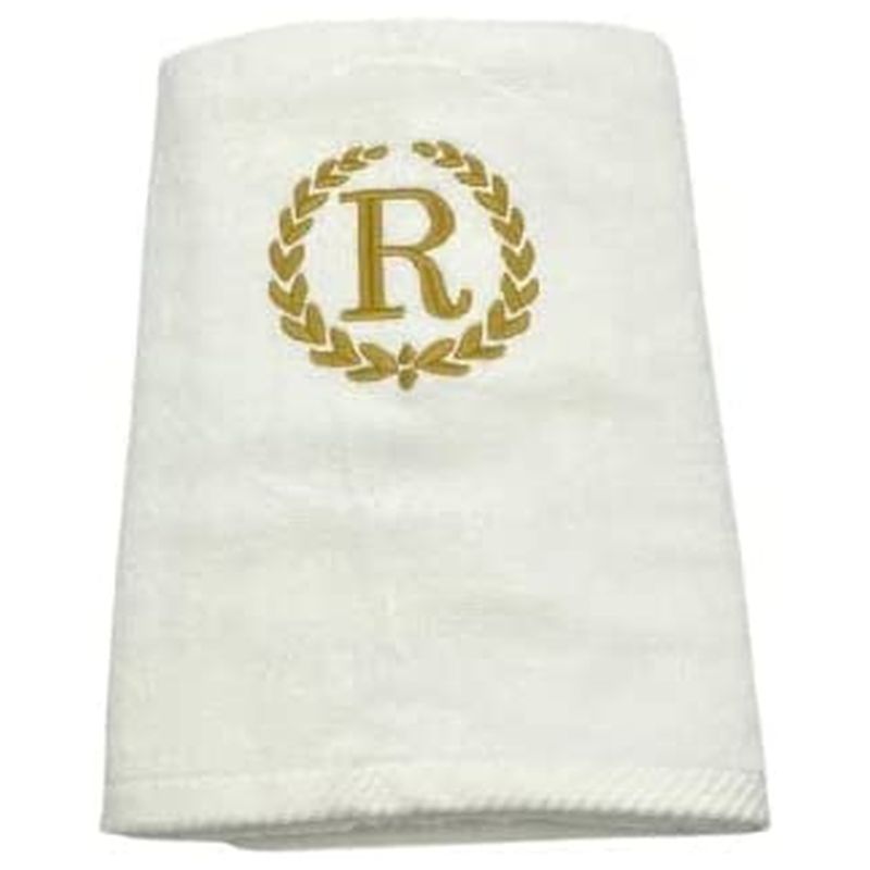 BYFT - Letter R Embroidered For You 2pc Towel Set - White