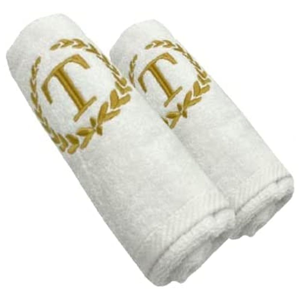 BYFT - Letter T Embroidered For You 2pc Towel Set - White