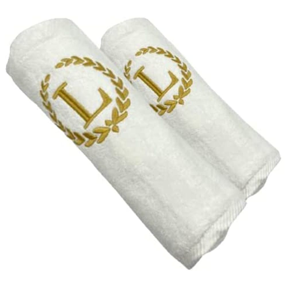 BYFT - Letter L Embroidered For You 2pc Towel Set - White