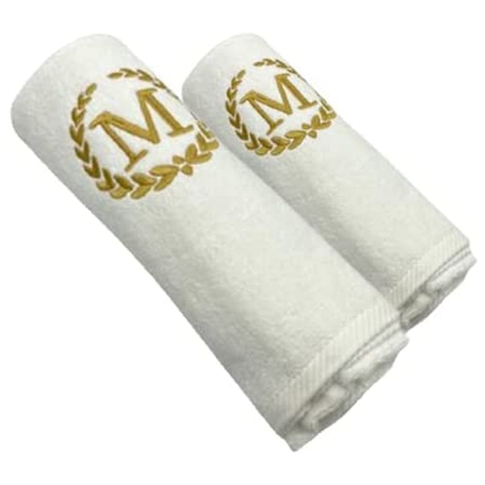 BYFT - Letter M Embroidered For You 2pc Towel Set - White