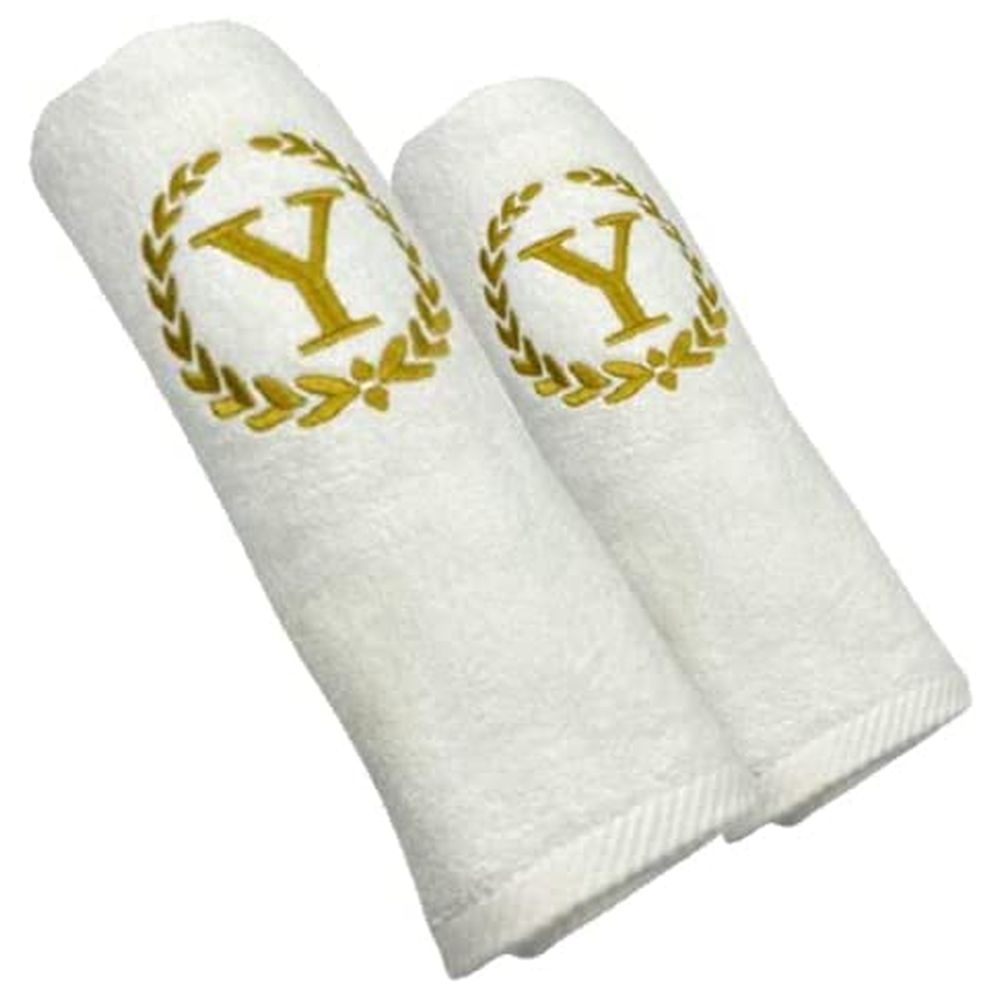 BYFT - Letter Y Embroidered For You 2pc Towel Set - White