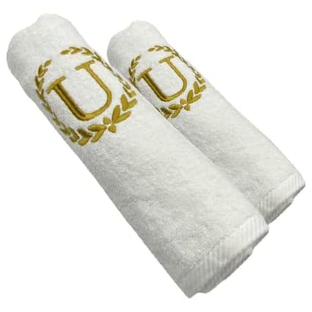 BYFT - Letter U Embroidered For You 2pc Towel Set - White