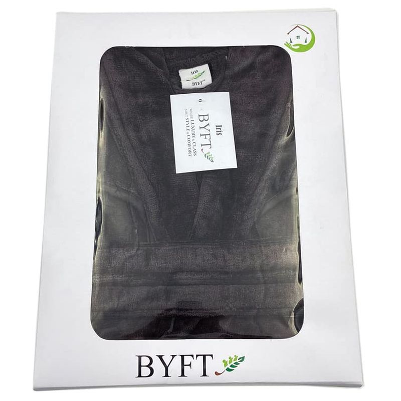 BYFT - Velour Cotton Bathrobe W/ Slippers - Charcoal Grey