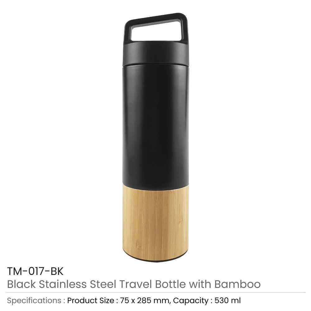 Byft - Travel Stainless Steel & Bamboo Bottle - Natural Black