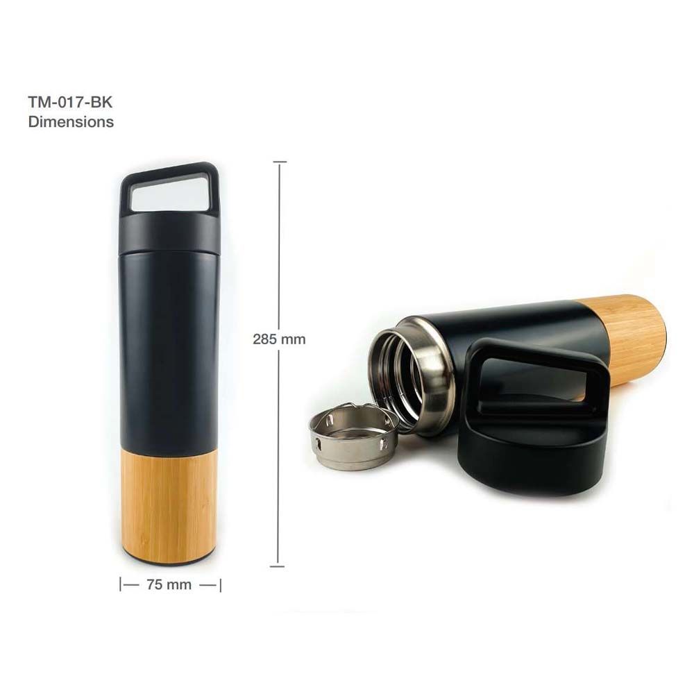 Byft - Travel Stainless Steel & Bamboo Bottle - Natural Black