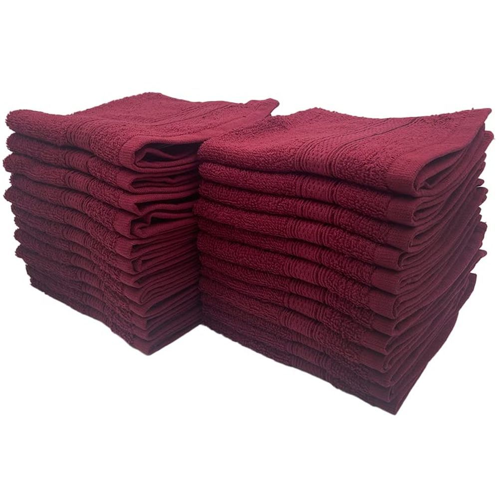 Byft - 100% Cotton Daffodil Washcloth - 30X30Cm - Set Of 24 - Burgundy