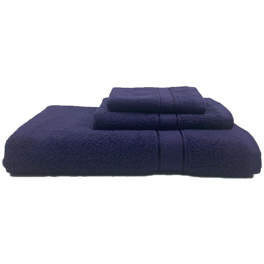 Byft - 100% Cotton Daffodil Face Towel & Hand Towel Bath Towel - Set Of 3 - Navy Blue