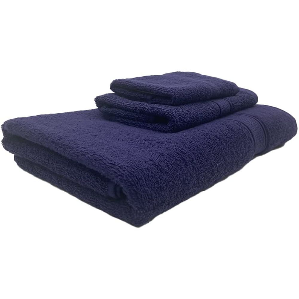 Byft - 100% Cotton Daffodil Face Towel & Hand Towel Bath Towel - Set Of 3 - Navy Blue