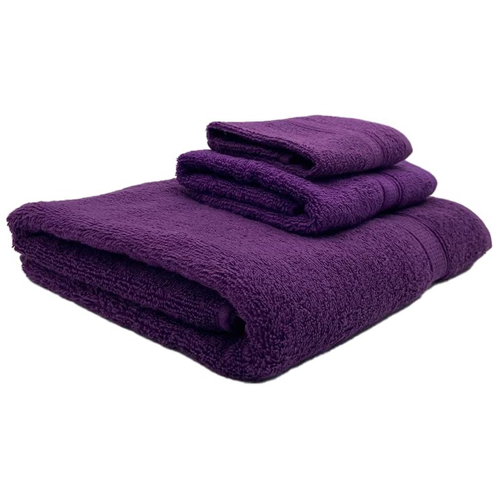 Byft - 100% Cotton Daffodil Face Towel & Hand Towel Bath Towel - Set Of 3 - Purple