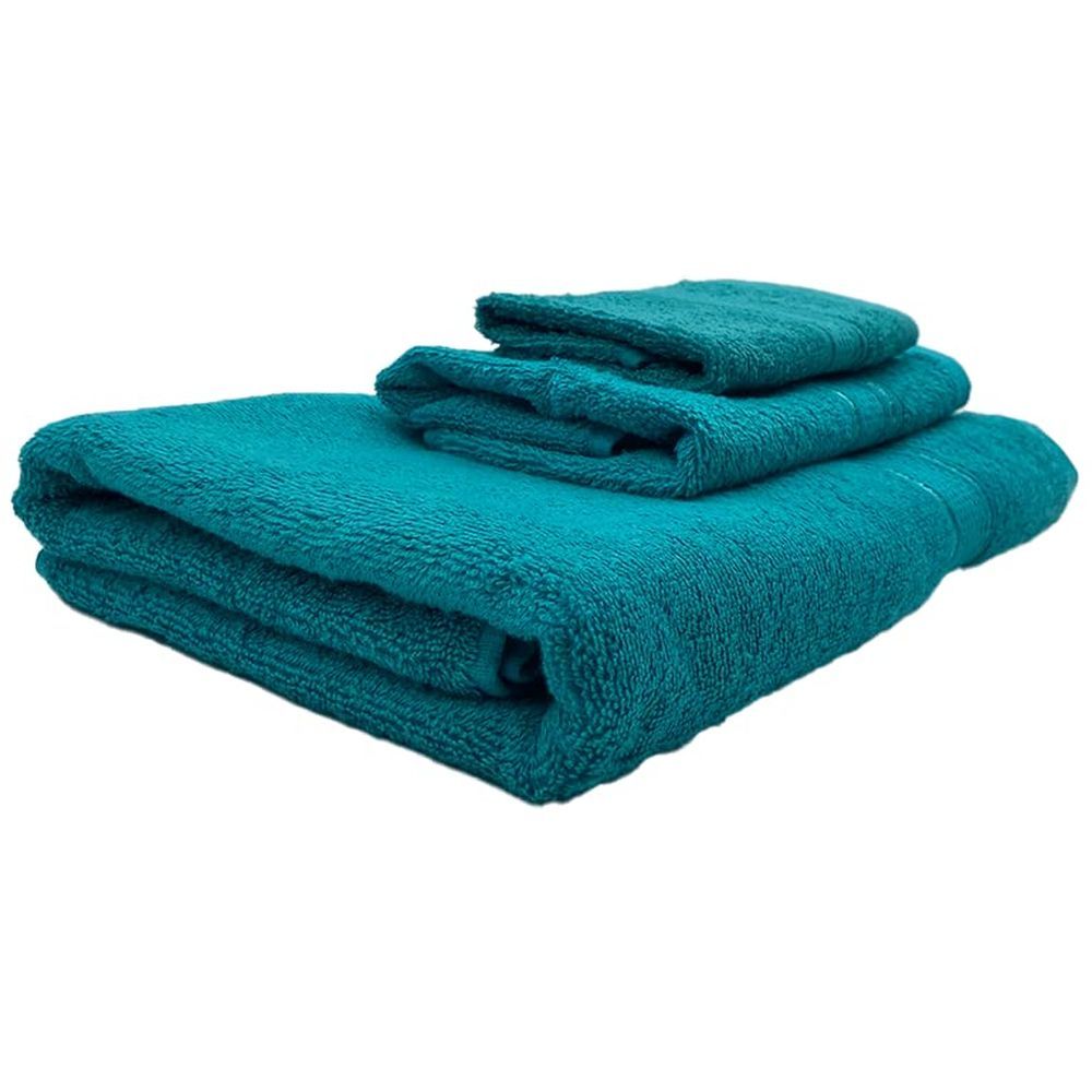 Byft - 100% Cotton Daffodil Face Towel & Hand Towel Bath Towel - Set Of 3 - Turquoise Blue