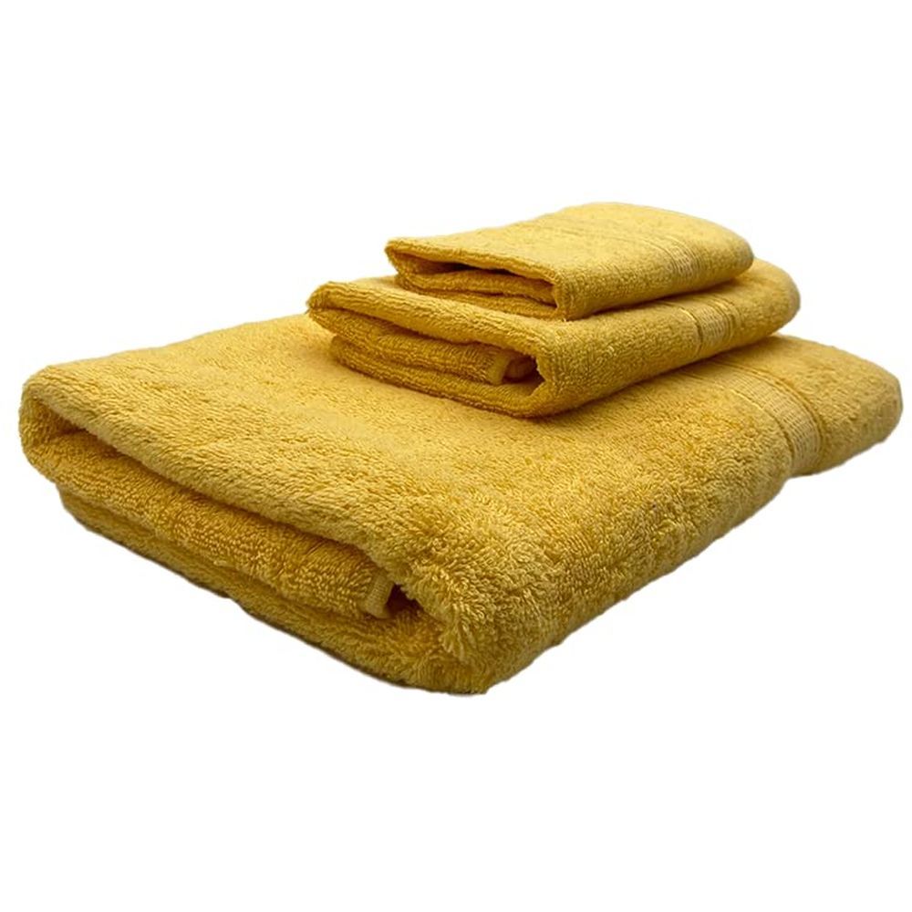 Byft - 100% Cotton Daffodil Face Towel & Hand Towel Bath Towel - Set Of 3 - Yellow