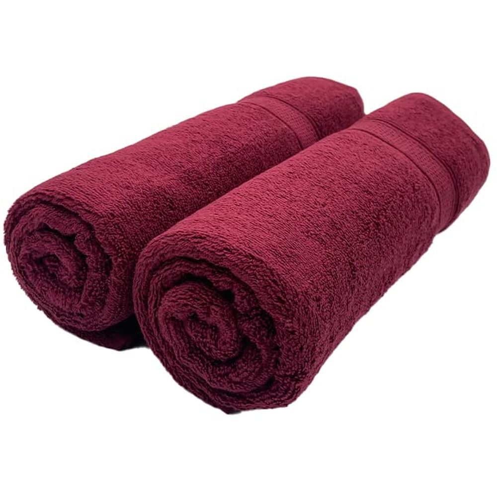 Byft - 100% Cotton Daffodil Bath Towel - 70X140Cm - Set Of 2 - Burgundy