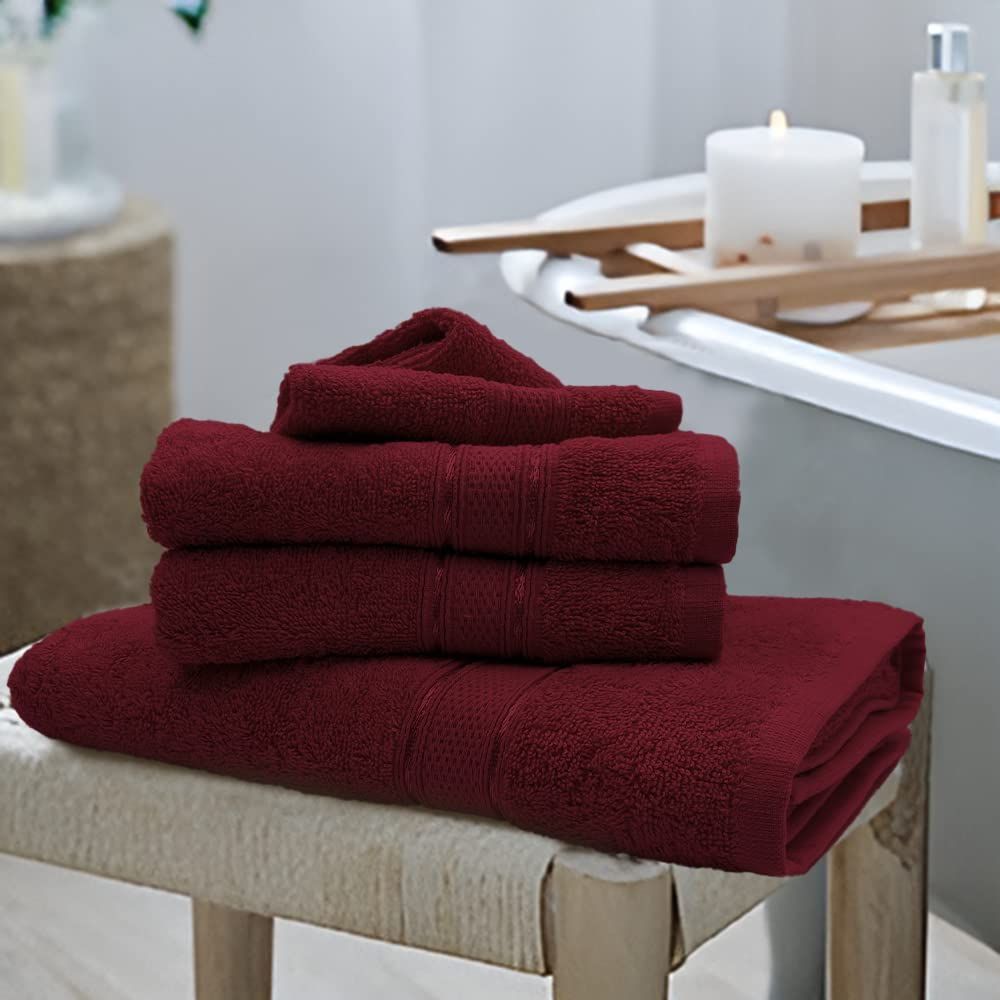 Byft - 100% Cotton Daffodil Bath Towel - 70X140Cm - Set Of 2 - Burgundy