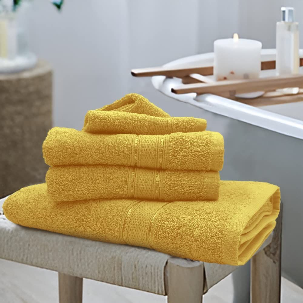 Byft - 100% Cotton Daffodil Bath Towel - 70X140Cm - Set Of 2 - Yellow