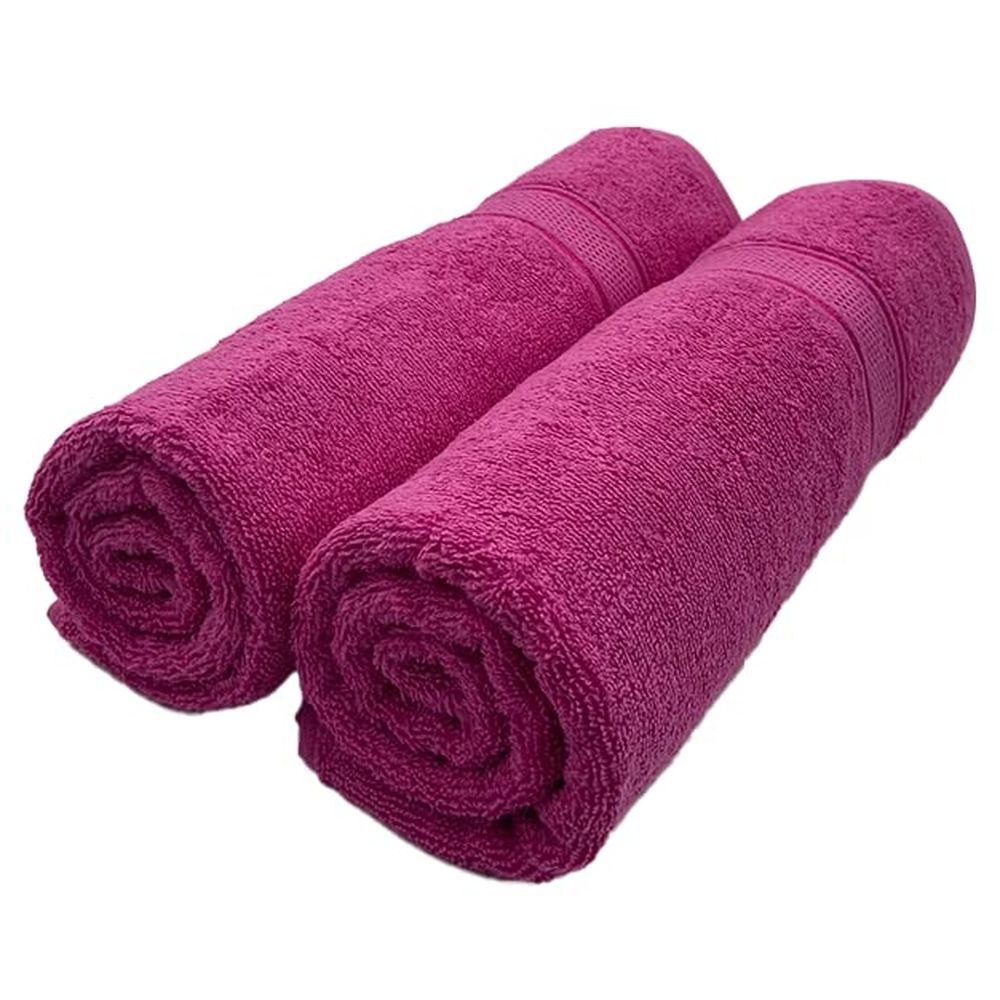 Byft - 100% Cotton Daffodil Bath Towel - 70X140Cm - Set Of 2 - Fuchsia Pink