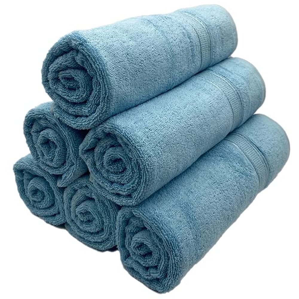 Byft - 100% Cotton Daffodil Bath Towel - 70X140Cm - Set Of 6 - Light Blue