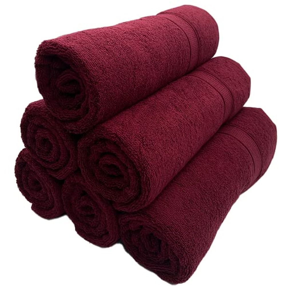 Byft - 100% Cotton Daffodil Bath Towel - 70X140Cm - Set Of 6 - Burgundy