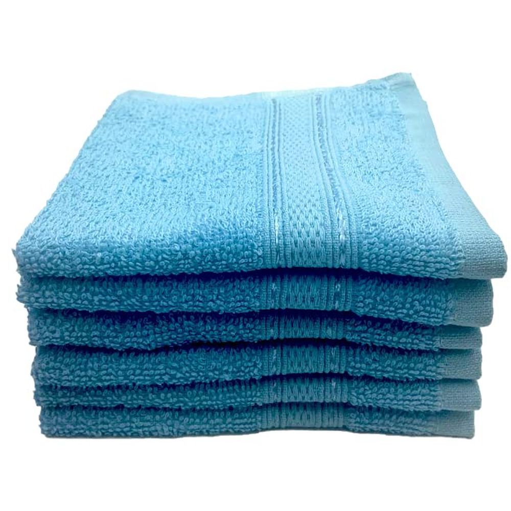 Byft - 100% Cotton Daffodil Washcloth - 30X30Cm - Set Of 6 - Light Blue