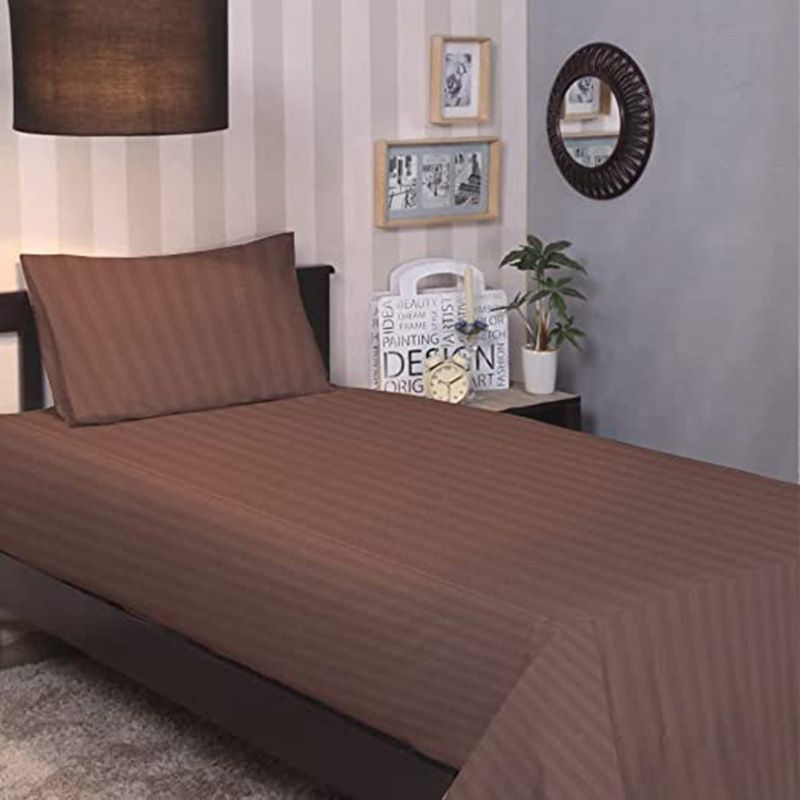 BYFT - Tulip Single Satin Stripe Flat Sheet 160 x 280 cm - Dark Brown 