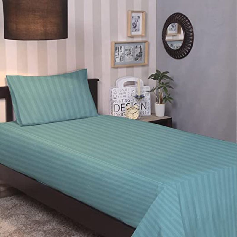 BYFT - Tulip Single Satin Stripe Flat Sheet 160 x 280 cm - Sea Green 