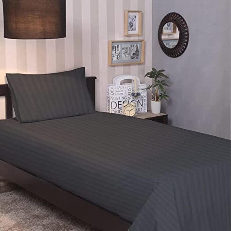 BYFT - Tulip Single Satin Stripe Flat Sheet 160 x 280 cm - Charcoal 