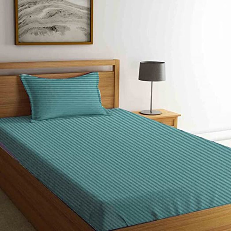 BYFT - Tulip Single Satin Stripe Fitted Sheet 90 x 210 + 30 cm - Sea Green 