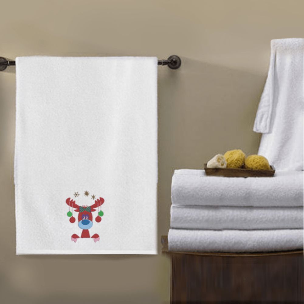 Byft - Iris Embroidered Bath Towel - Reindeer W/ Ornament