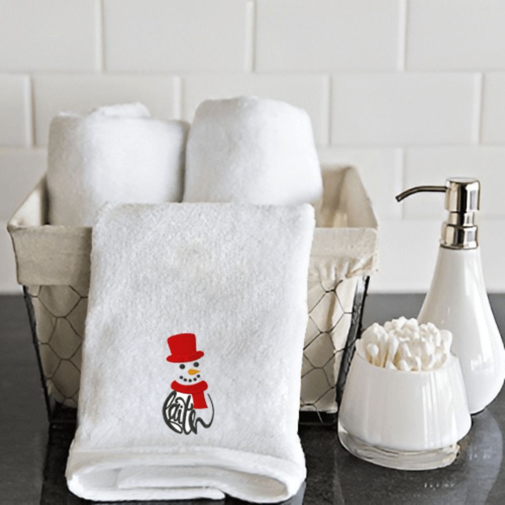 Byft - Iris Embroidered Hand Towel - Faith Snowman