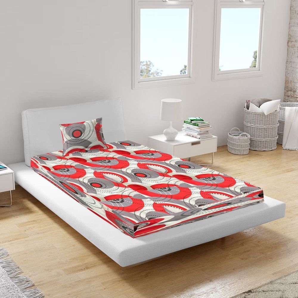 Byft - Orchard Circular Printed Single Sheet & Pillowcase - White/Red