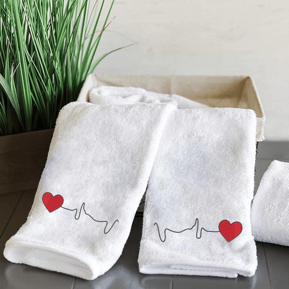 Byft - Iris Embroidered Heartbeat Hand Towel