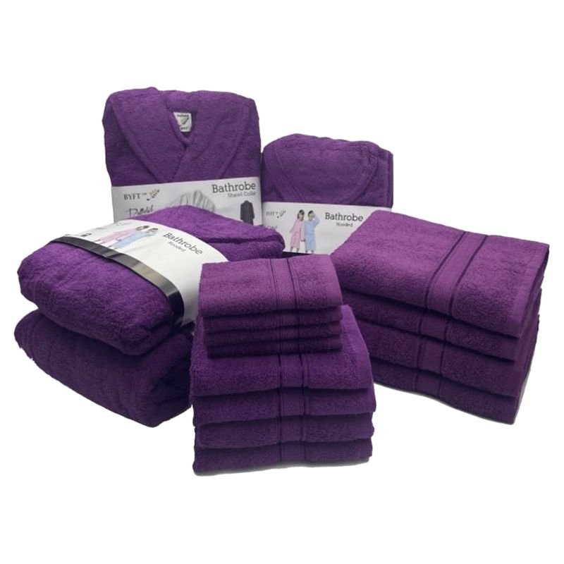 Byft - Daffodil 100% Cotton Bath Linen 16pc-Set 8Y+ - Purple