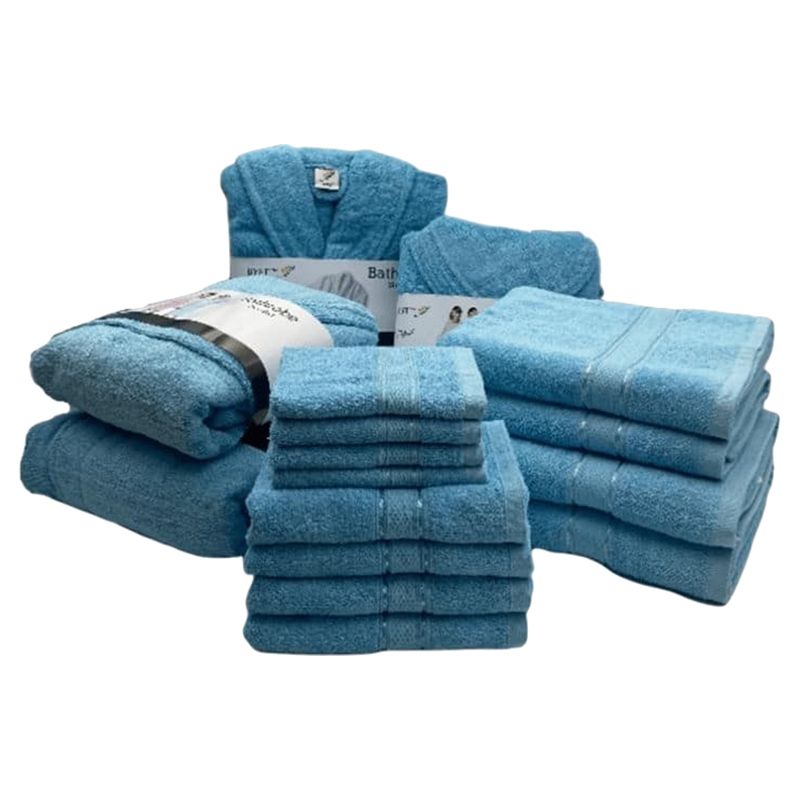 Byft - Daffodil 100% Cotton Bath Linen 16pc-Set 10Y+ - Light Blue